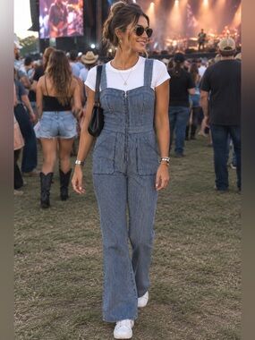 Bebe Striped Denim Jumpsuit Overalls - size 30